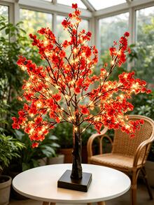 1PC 55CM Red LED Tree Lamp Fairy Light 60LED Warm Light USB Battery Powered Holiday Table Decor - Multicolor - View 9