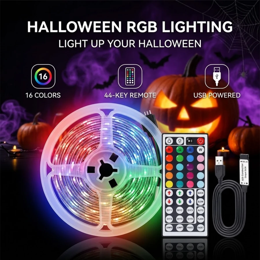 RGB LED Strip Lights 44-Key Remote, USB Powered TV Backlight, Color Changing Ambient Lights For Bedroom Living Room, Halloween Home Decor - 44-key RGB LED Strip - View 1