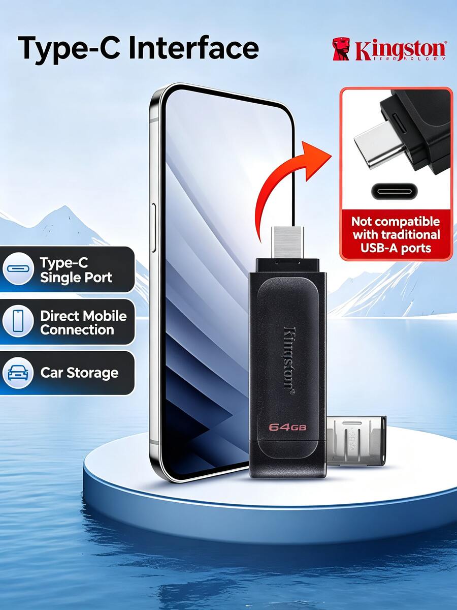 KINGSTON Pen drive DT70 preto, USB 3.2 Gen1 tipo C, 64 GB/128 GB, alta ...