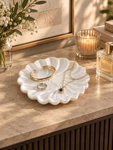 1pc Elegant Swirl Petal Jewelry Tray, White Decorative Storage Dish For Rings, Earrings, Necklaces And Gemstones, Suitable For Vanity, Bedroom, Bathroom Countertop Or Bedside Storage | Jewelry Tray, Jewelry Storage Rack, Home Decor, Gift, Vanity Decor - Multicolor - View 5