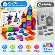 50Pcs Colorful 3D Magnetic Tiles Building Set - Creative STEM Educational Blocks, Clear Rainbow Magnetic Stacking Construction Toys, Perfect Birthday Gift For Kids 3+ Years Old - Multicolor - View 3