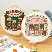 1 buah ukuran 20*20cm/7.9*7.9in, Perlengkapan Bordir Toko Cantik, Set Bordir Buatan Tangan DIY untuk Pemula Dewasa, Hadiah Rumah, Hadiah Menjahit Wanita, Termasuk Panduan Pengguna, Kain Pola Cetak, Bingkai Bordir, Jarum dan Benang. - 20x20cm / 7.9x7.9in - View 11