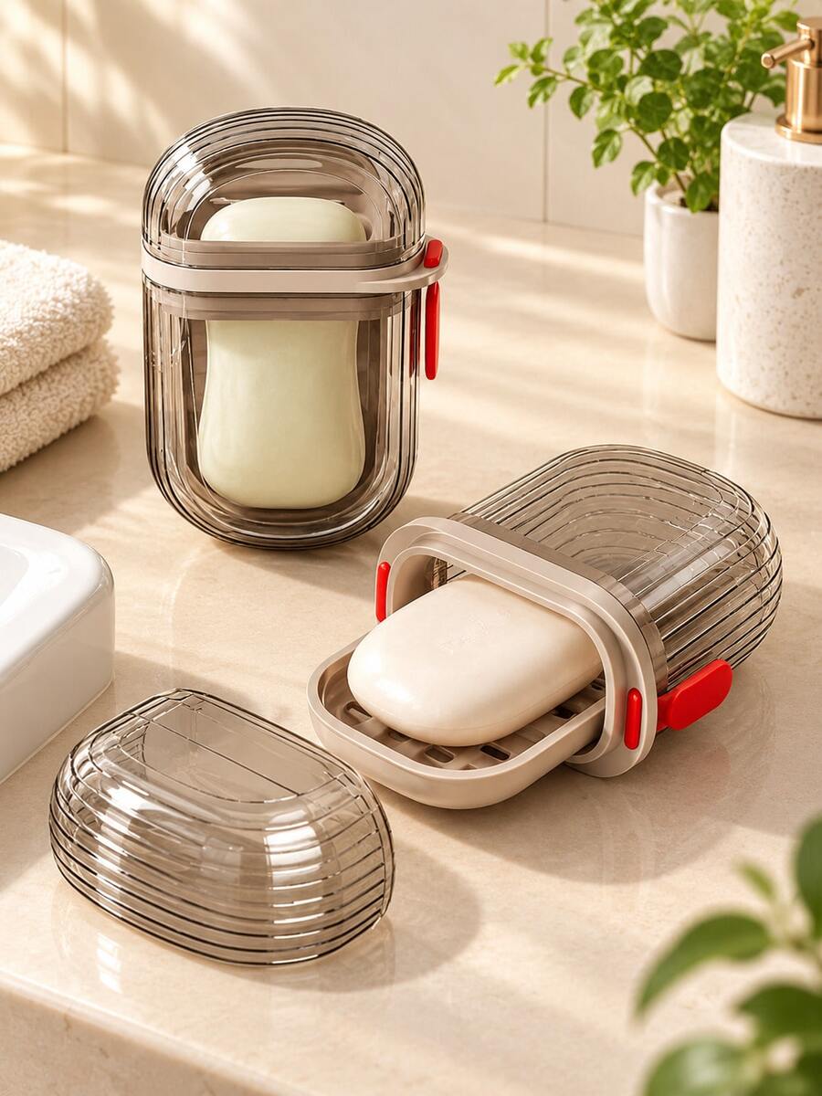 Portable Travel Soap Box With Lid And Drainage Tray, Compact Sealed Soap Box With Snap Lock, Suitable For Bathroom, Gym And Business Trip, Travel Essential, Bathroom Storage, Holiday Accessory And Christmas Gift - Soap Box - View 1