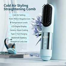 Multifunctional Straightening Comb & Curling Iron, Minimalist Design, 3 Temperature Settings, Suitable For Straight And Curly Hairstyles, Fast Heating, LED Display, USB Rechargeable, Portable Straightening Comb, Professional Styling Tool - Multicolor - View 15