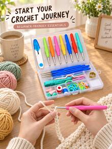 52pcs Crochet Hook Set With Storage Box, 16 Sizes Ergonomic Soft Grip Crochet Hooks, Complete Beginner Crochet Kit For DIY Knitting, Yarn Crafts, Pet Clothes, Socks And Handmade Projects - 52-piece Crochet DIY Kit With Storage Box - View 2