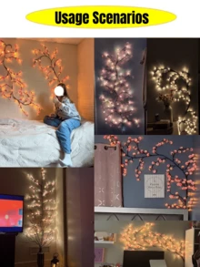 1 cành hoa anh đào đèn LED, dùng nguồn USB, 144 LED/96 LED/72 LED, 8 chế độ nhấp nháy, mềm dẻo dễ uốn, phù hợp trang trí trong nhà và ngoài trời, phòng khách, phòng ngủ, tường, đám cưới, tiệc tùng, quà tặng Valentine, sinh nhật và tốt nghiệp (kèm điều khiển từ xa) - Nhiều màu - Xem 8