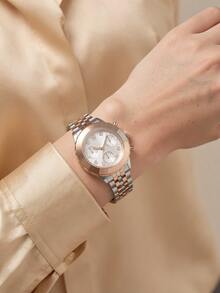 Swarovski Two-Tone Chronograph Watch - Rose Gold & Silver Crystal Bezel White Dial, Swiss Made Luxury Wristwatch Gift For Women - Rose Gold - View 5