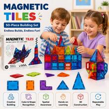 50Pcs Colorful 3D Magnetic Tiles Building Set - Creative STEM Educational Blocks, Clear Rainbow Magnetic Stacking Construction Toys, Perfect Birthday Gift For Kids 3+ Years Old - Multicolor - View 1