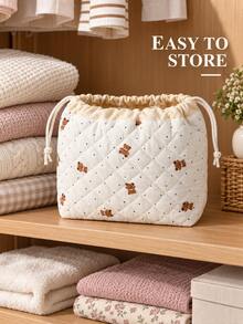 1pc Luxury Quilted Shell Makeup Bag, Portable Daily Cosmetic Storage Bag, High-End Large Capacity Cute Drawstring Pouch - Multicolor - View 2