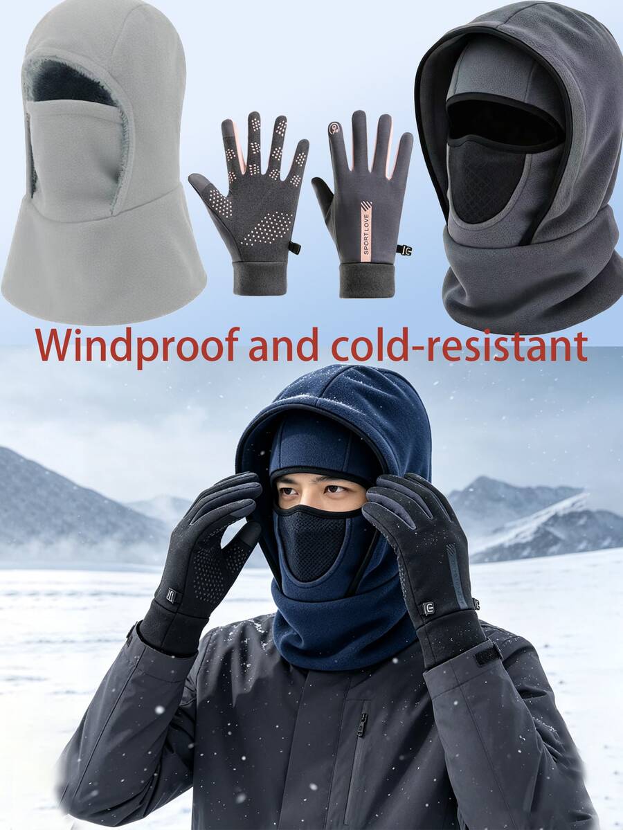 Outdoor Winter Warm Set, Breathable Balaclava Mask + Touchscreen Anti-Slip Gloves, Available Separately Or As A Set, Suitable For Skiing, Hiking, Motorcycle Riding, Unisex - Multicolor - View 1