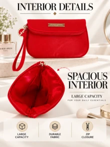 Giorgio Armani Armani Red Zipper Foldable Bag, 16.5*11cm, Portable Large Capacity, Suitable For Daily Storage And Travel Makeup, Perfect For Personal Use Or As A Gift - Red - View 7