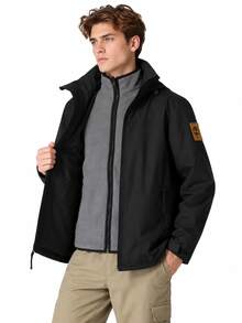 Timberland 新款男士戶外登山攀岩保暖抓絨可拆卸帽 2合1/3合1軟殼外套 - 黑色/灰色 - 查看 1