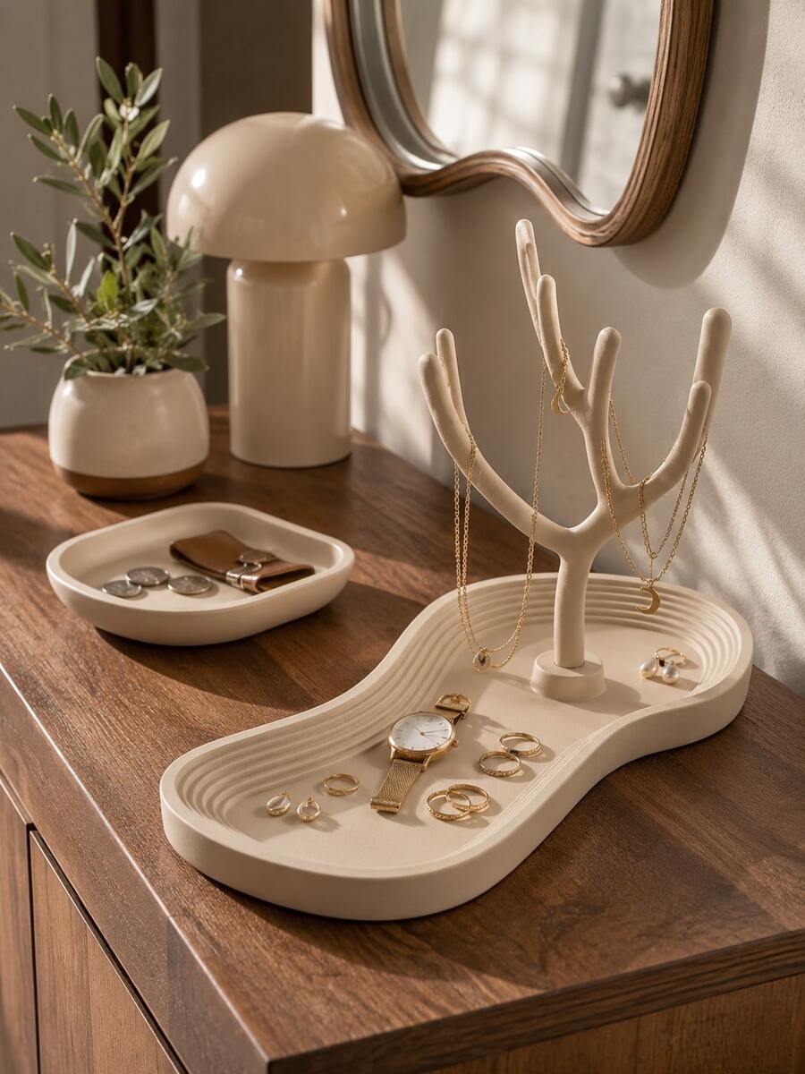1pc Elegant Jewelry Storage Tree With Tray, Decorative Necklace Holder, Ring & Earring Display Stand, Vanity Bedroom Home Decor Gift, Jewelry Organizer Tree, Ray, Ring & Earring Storage, Room Decor Jewelry Rack, Jewelry Stand - Multicolor - View 1