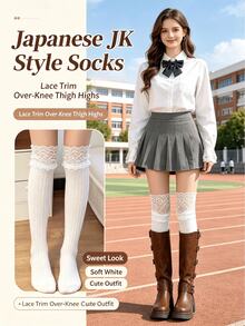 Women's Over-The-Knee Socks, Lace Trim, Slim Fit Vertical Stripe Design, Pure And Seductive Style, Suitable For JK/Japanese Sweet Looks - A - View 10
