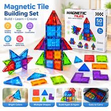 50Pcs Colorful 3D Magnetic Tiles Building Set - Creative STEM Educational Blocks, Clear Rainbow Magnetic Stacking Construction Toys, Perfect Birthday Gift For Kids 3+ Years Old - Multicolor - View 2
