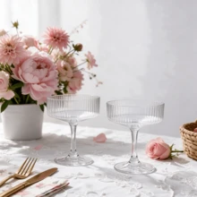 1/8/12pcs Set Vertical Ribbed High Stem Dessert Cups, Wide Mouth Dessert Cups, Transparent Vertical Ribbed Cocktail Glasses, Suitable For Ice Cream, Pudding, Mousse, Fruit Salad, Wedding Party And Home Afternoon Tea - Transparent - View 4