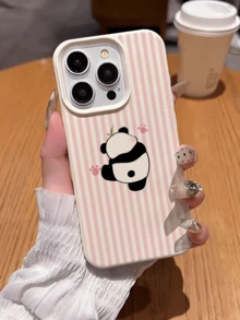 1pc White Striped Panda Back Design Personalized Minimalist Full Coverage TPU Shockproof Phone Case Compatible With Apple 18 17 16 15 14 13 12 11 Pro Max Air And Series - Multicolor - View 2