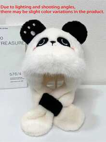 1pc Kids Cute Panda Embroidery Faux Plush Warm Windproof One-Piece Set, Autumn/Winter Outdoor Daily Wear - Multicolor - View 11