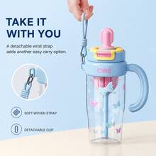 QWE 1200ML Large Capacity Straw Tumbler, Tritan Body, PP Lid, Silicone Straw With Tea Infuser And Lanyard, Stylish Plastic Water Bottle For Summer, Outdoor Sports, And Car Use - Blue - View 7