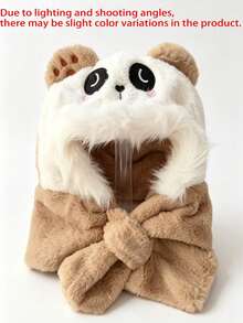 1pc Kids Cute Panda Embroidery Faux Plush Warm Windproof One-Piece Set, Autumn/Winter Outdoor Daily Wear - Multicolor - View 10