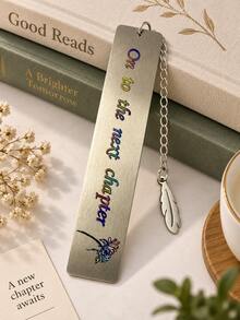 Engraved Metal Bookmark With Feather Pendant, On To The Next Chapter Inspirational Book Mark, Graduation Reading Gift For Book Lovers - Multicolor - View 3