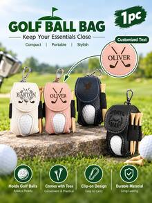 1pc Customizable Name PU Leather Golf Ball Bag Pendant, Portable Waist-Hanging Golf Tee Storage Pouch With Carabiner, Golf Enthusiast Gift - Multicolor - View 1