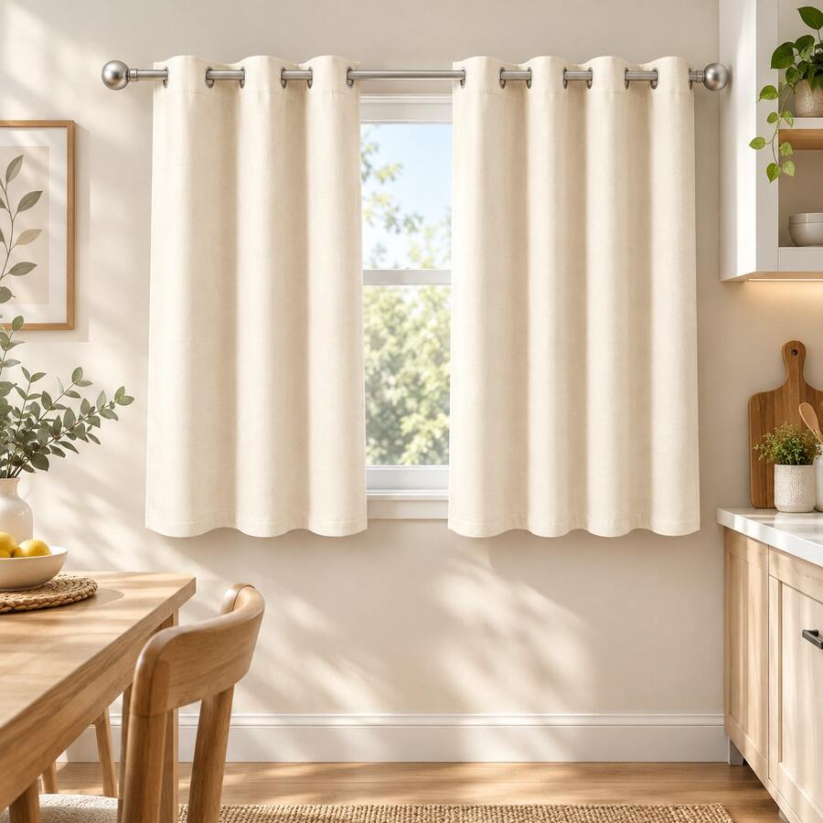 1pc Classic Solid Blackout Curtain With Grommet Top - Thermal Insulated, Privacy Enhancing Curtain For Kitchen, Bathroom, Basement And RV - Easy Installation, Durable Polyester, Light Control, Suitable For Living Room Window - 32# Beige - View 1
