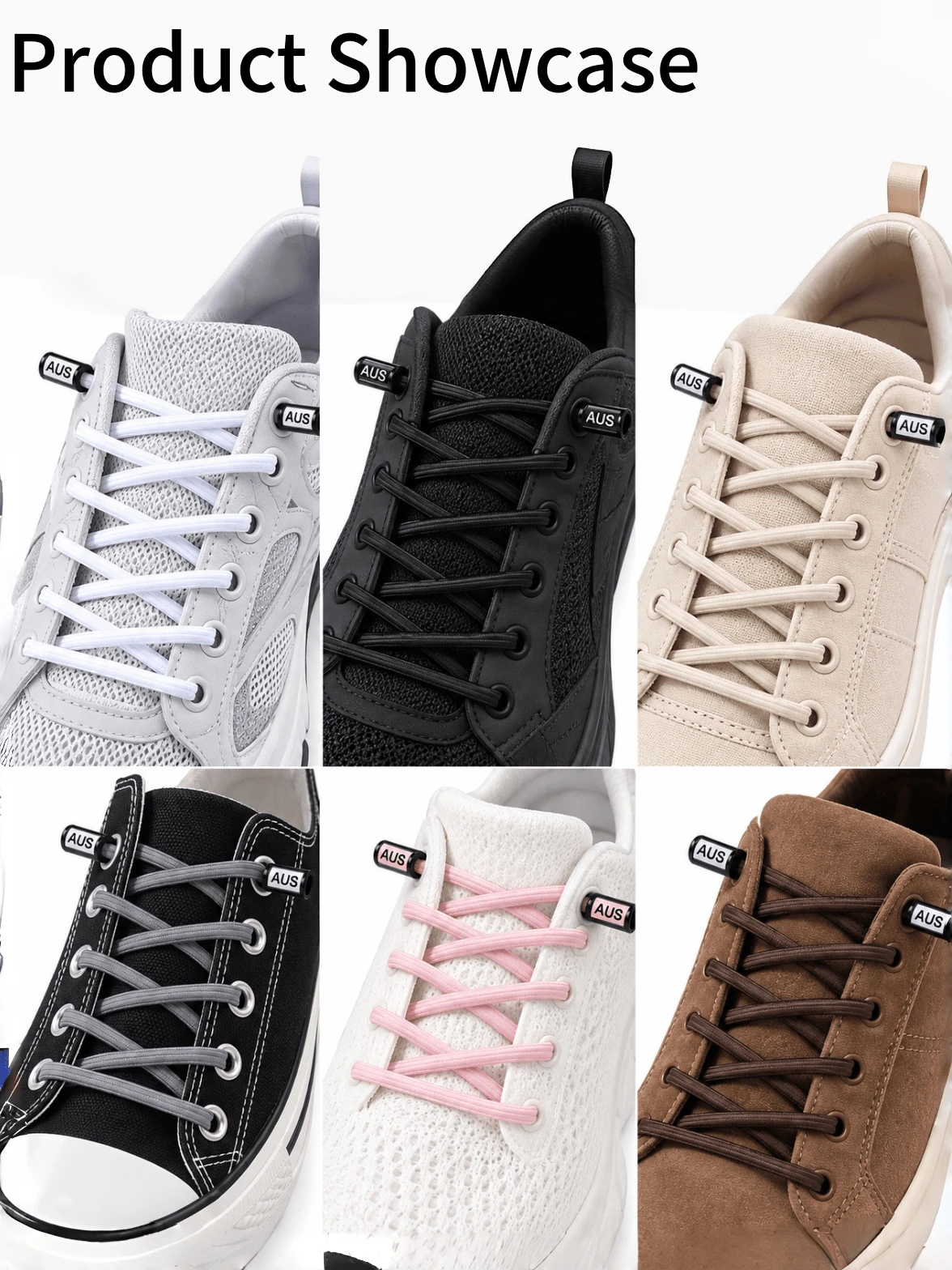 QKC 2 Pairs 100cm Elastic No-Tie Shoelaces With Lock, Stretchable Replacement Shoelaces For Athletic And Casual Shoes