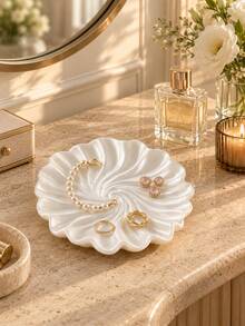 1pc Elegant Swirl Petal Jewelry Tray, White Decorative Storage Dish For Rings, Earrings, Necklaces And Gemstones, Suitable For Vanity, Bedroom, Bathroom Countertop Or Bedside Storage | Jewelry Tray, Jewelry Storage Rack, Home Decor, Gift, Vanity Decor - Multicolor - View 7
