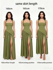 Women's Solid Color Square Neck Back Tie Scarf Ribbon A-Line Sexy Vacation Wedding Party Dress - Green - View 4