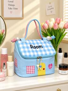 "Dopamine Style" Makeup Bag, Wide Mouth Design, Novel Style, Suitable As A Gift Or Toiletry Bag, House-Shaped Design, Compartmentalized Storage For Toiletries And Cosmetics, Large Capacity, Suitable For Vanity, Bathroom Countertop Or Packing In Luggage - Multicolor - View 13