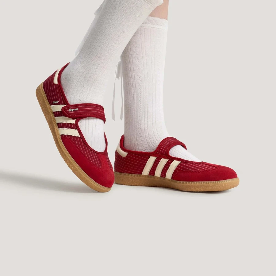 Adidas Originals Women's ORIGINALS SAMBA JANE "T-Strap" Retro Mary Jane Sneakers KH7833 - Red and White - View 1