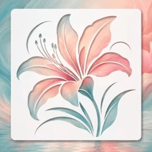 1pc Lily Flower Cutout Stencil – Plastic DIY Template For Wall Art, Canvas, Fabric Painting, And Frame Decoration; Features Precise Lotus Leaf And Flower Designs; Suitable For Home Decor Projects And Crafting. - Sets - View 1