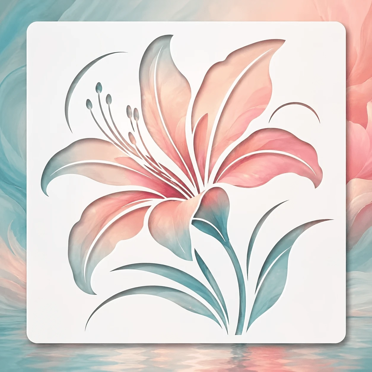 1pc Lily Flower Cutout Stencil – Plastic DIY Template For Wall Art, Canvas, Fabric Painting, And Frame Decoration; Features Precise Lotus Leaf And Flower Designs; Suitable For Home Decor Projects And Crafting. - Sets - View 1