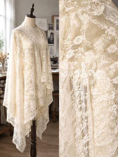 HHMC 1pc Apricot Lace Fabric, Suitable For Dresses, Clothing And Handmade Accessories; Hollow Embroidery Mesh; Soft Material; DIY Sewing Fabric; 150cm Wide