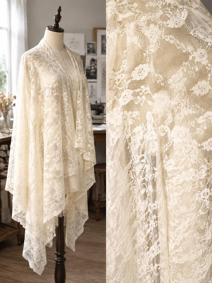 HHMC 1pc Apricot Lace Fabric, Suitable For Dresses, Clothing And Handmade Accessories; Hollow Embroidery Mesh; Soft Material; DIY Sewing Fabric; 150cm Wide - Multicolor - View 1