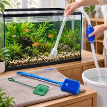 3-Piece Aquarium Cleaning Kit, Fish Tank Gravel Vacuum Siphon Cleaner With Cleaning Net And Double-Sided Sponge Brush, Water Change, Debris Removal And Glass Cleaning Tools, Suitable For Freshwater Aquariums - Multicolor - View 1