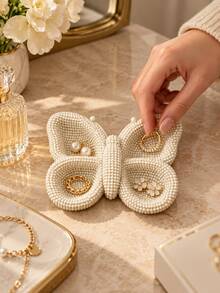 Decorative Jewelry Catchall Dish, Chic Bracelet Stud Pendant Storage Holder, Butterfly Vanity Decor For Dressing Table, Bedroom Countertop, Nightstand Display, Fashion Accessory Organizer, Romantic Gift For Women - Multicolor - View 7