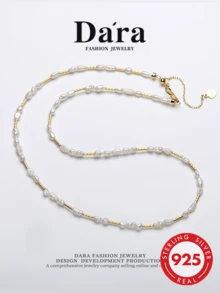 DARA S925 Sterling Silver Freshwater Pearl Necklace 2-3mm White Beads Minimalist Fashion Style For Dating And Gifting - White - View 1