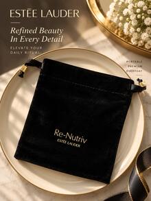 Estée Lauder Mini Velvet Makeup Bag (13cm W X 15cm H) - Black Drawstring Storage Bag, Suitable For Storing Small Essential Cosmetics - Black-13cm*15cm - View 6