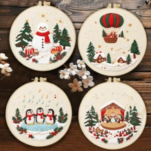 1PC 20*20cm/7.9*7.9in,Christmas Party Embroidery Kit, DIY Handmade Embroidery Set For Adult Beginners, Home Gift, Women's Sewing Gift, Including User Manual, Printed Pattern Fabric, Embroidery Frame, Needle And Thread. - 20x20cm/7.9x7.9in - View 2