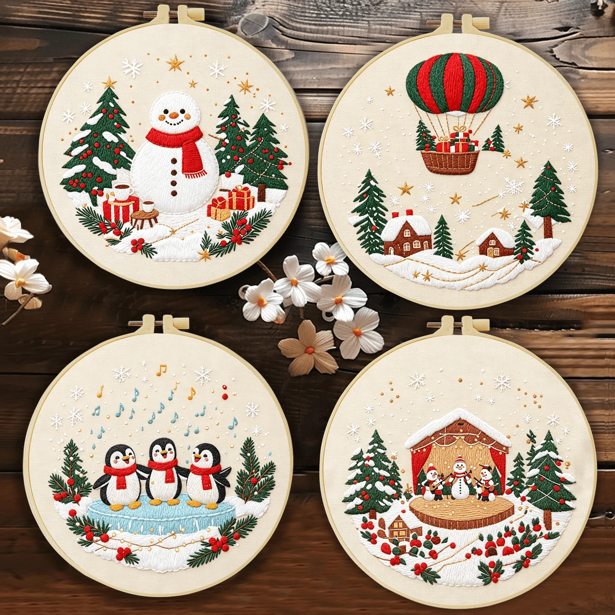 1PC 20*20cm/7.9*7.9in,Christmas Party Embroidery Kit, DIY Handmade Embroidery Set For Adult Beginners, Home Gift, Women's Sewing Gift, Including User Manual, Printed Pattern Fabric, Embroidery Frame, Needle And Thread.