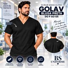 Blusa Scrub Masculina Gola V com Bolsos Uniforme Hospitalar Profissional P ao GG - Preto - Visão 2