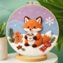 20x20cm/7.9x7.9 Inch DIY Needle Felting Starter Kit,Wool Felt,Winter Animals Theme Includes Instruction Manual,Embroidery Frame,Stamping Needle,Foam Padding,Wool And Felt,Handicraft Embroidery For Home Decoration,Suitable Gift For Special Occasions - Winter Animals - View 5