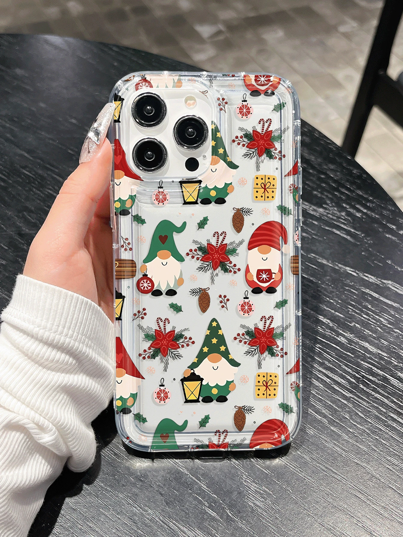 聖誕創意聖誕老人設計透明全包覆軟手機殼，適用於 iPhone 18/18 Pro Max/17/16/15/14/13/12/11/14 Pro/Pro Max/X/XR/XS/XS Max/15 Pro Max/17 Pro Max 及其他機型，時尚手機保護殼 - 無色 - 查看 1