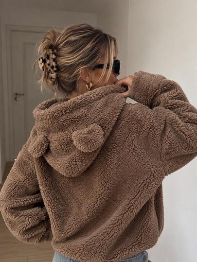 Women's Autumn/Winter New Minimalist Brown Bear Sweatshirt, American Casual Vintage Cute Pullover