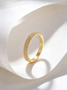 Charm-In Women's Gold Plated Cubic Zirconia Jewelry Ring | Wedding/Date Fashion Sparkling Accessory Perfect Proposal/Anniversary Gift - Gold - View 1