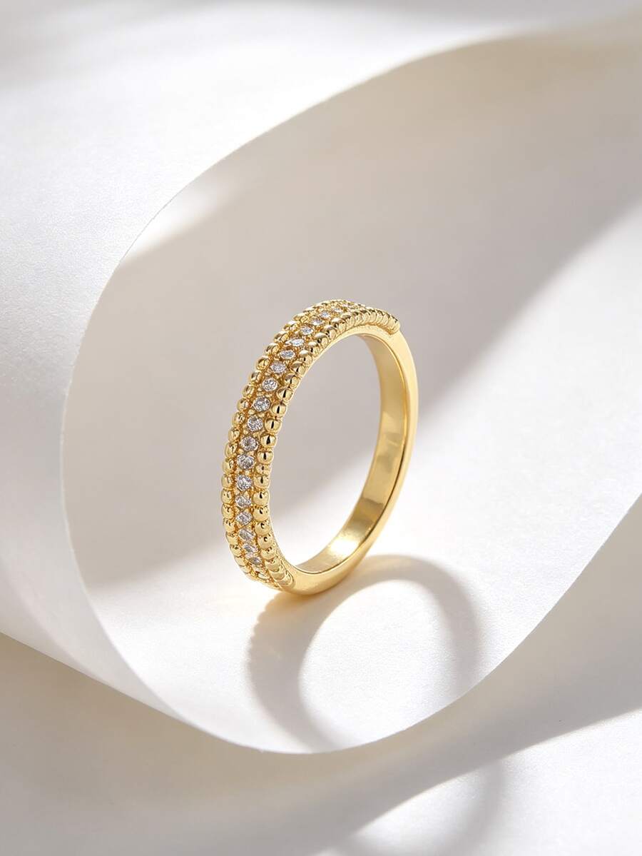 Charm-In Women's Gold Plated Cubic Zirconia Jewelry Ring | Wedding/Date Fashion Sparkling Accessory Perfect Proposal/Anniversary Gift - Gold - View 1