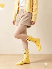 1/4 Pair Cute Funny 3D Cartoon Contrast Color Print Mid-Calf Socks - Multicolor - View 14