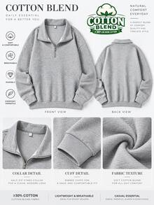 Women's Autumn/Winter New Traceable Cotton Minimalist American Casual Daily Half-High Neck Zipper Sweatshirt, Fashionable Versatile - Dark Gray - View 6